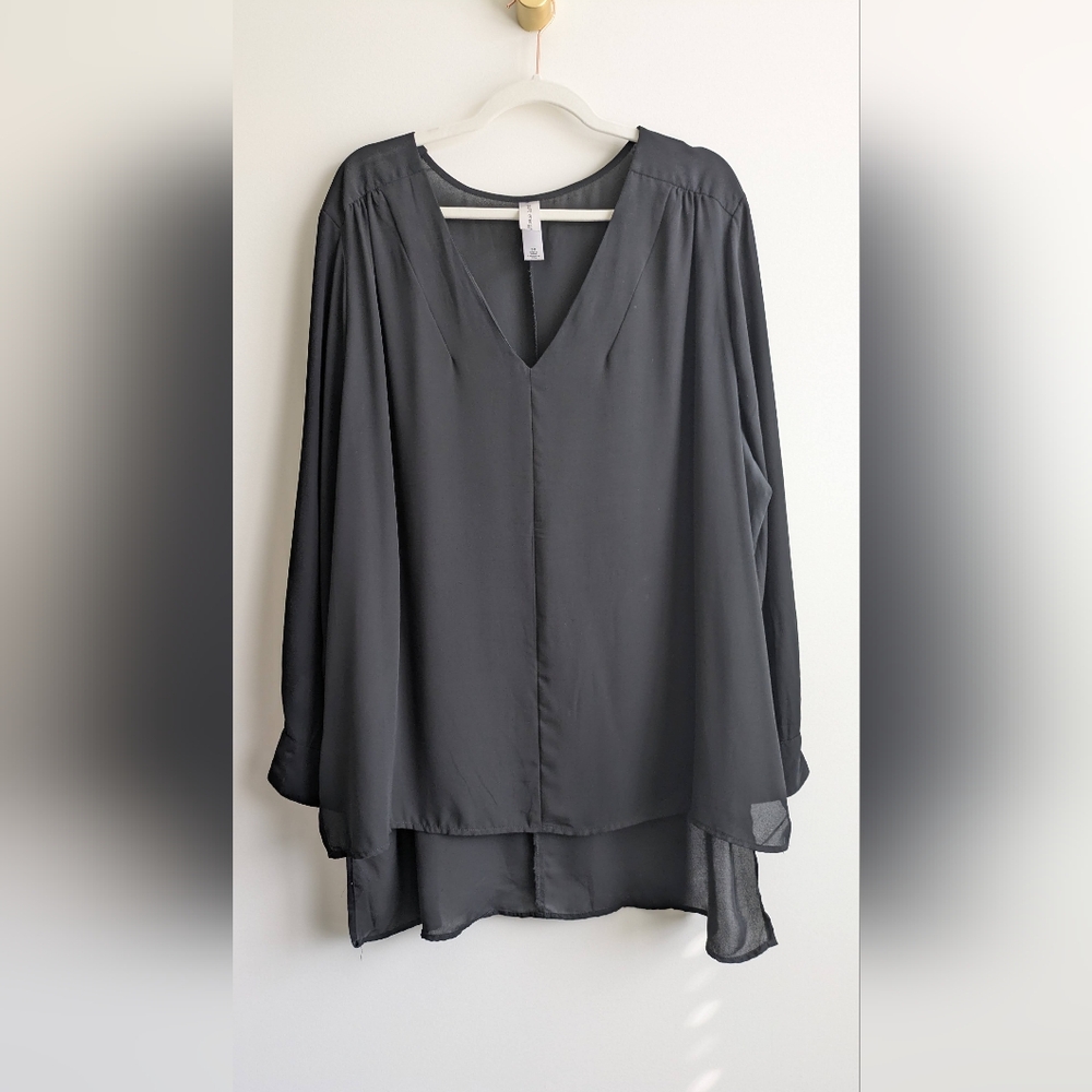 PURE ENERGY Black V-Neck Tonic Blouse 3x